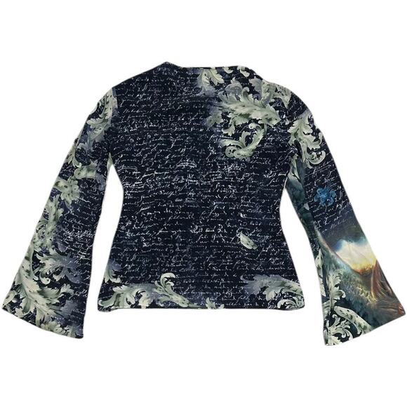 Fairycore Regency 90’s Voyage Silk Unicorn Bell Sleeve Top - Picture 2 of 7